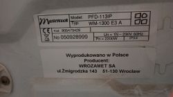 Tabliczka znamionowa pralki Mastercook model PFD-113IP.