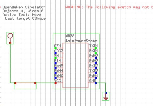 Circuit simulation diagram of a WiFi module in OpenBeken Simulator.