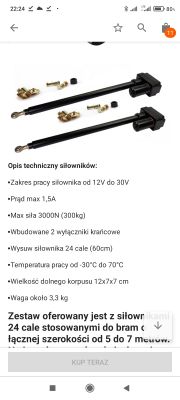Dobór sterownika i zasilacza 24V dla siłowników Super Power Jack 24'' 61cm SPJ