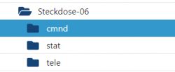 Ansicht der Ordnerstruktur für das Gerät Steckdose-06 mit Unterordnern cmnd, stat und tele.