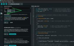 Arduino IDE window with open ESP32 code and library manager showing ArduinoJson library selected.