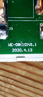 PCB WE-08(10)V1.1 from 2020 Close-up of PCB labeled WE-08(10)V1.1 with date 2020.4.13.