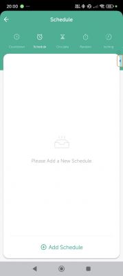 Schedule in Tuya App Schedule screen in Tuya app with the option to add a new schedule.