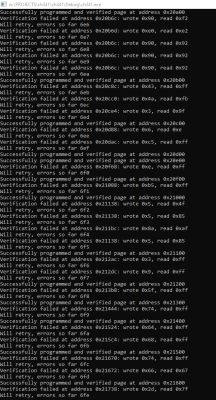 Console window with verification error messages during flash memory programming via ch341.
