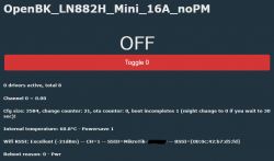Screenshot of OpenBK LN882H Mini interface with Toggle 0 button.
