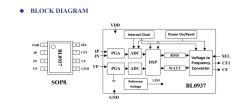 Block diagram and pinout of the BL0937 chip in SOP8 package.