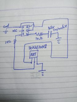 Circuit diagram featuring an integrated circuit with components like a 35V capacitor and a FET transistor.