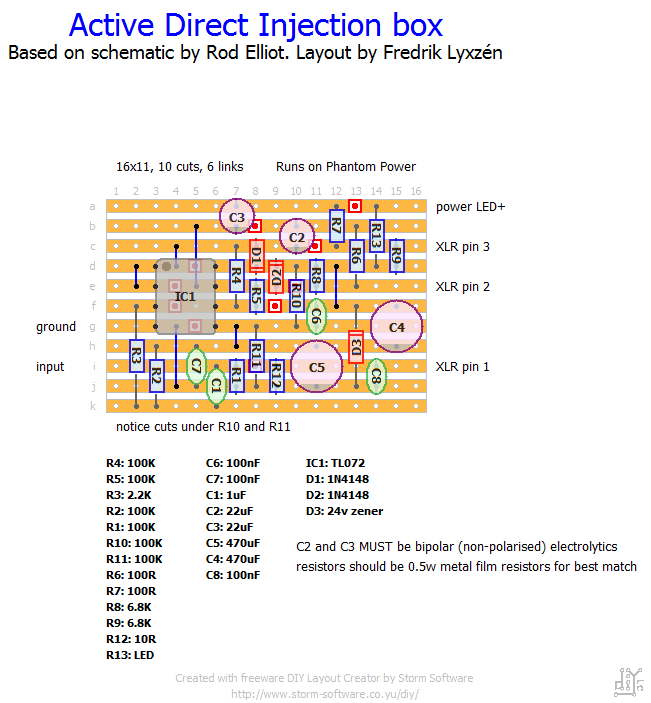 Di-Box aktywny zasilany phantom 48v Schemat poprawny, a nie działa