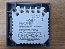 Moes smart switch with technical specifications.