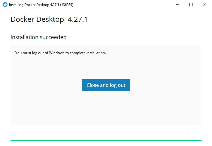 Docker Desktop 4.27.1 Installation Success Installation screen of Docker Desktop 4.27.1 showing installation success.