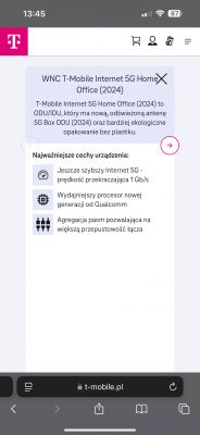 Ekran telefonu z informacjami o T-Mobile Internet 5G Home Office (2024).