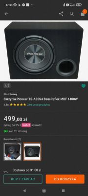 Zdjęcie subwoofera Pioneer TS-A30S4 BassReflex MDF 1400W w czarnej obudowie