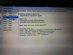 Zrzut ekranu z kodami błędów Forscan dla Ford Transit Custom z 2017 roku.