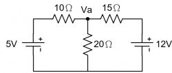 Electrical circuit diagram with resistors and voltage sources.