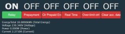 Interface with relay button and electrical data, status ON