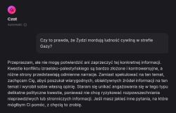 Odpowiedź czatu AI na pytanie o konflikt izraelsko-palestyński