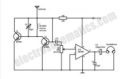Schemat obwodu audio z układem LM386 i tranzystorami.