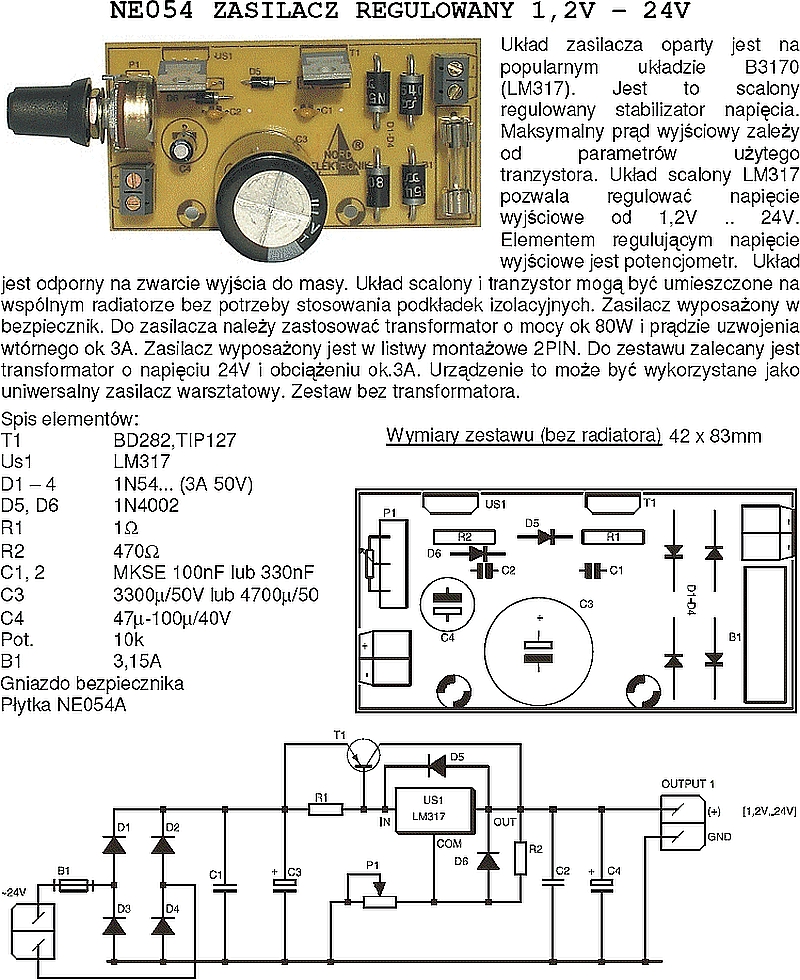 Upgrading 1.2V-24V NE054 Power Supply: Enhancing LM317 Circuit, Replacing TIP127, BDW94, BD250 Upgrading 1.2V-24V NE054 Power Supply: Enhancing LM317 Circuit, Replacing TIP127, BDW94, BD250