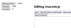 Screenshot of a file editor showing three JavaScript files with their sizes.