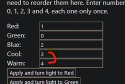 Screenshot of color profile settings with a highlight on switching values for cool and warm white.