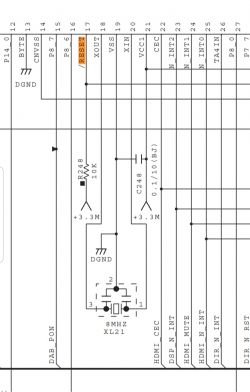 Fragment schematu układu elektrycznego z oznaczeniem pinu RESET i rezonatorem XL21.