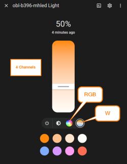 Light control interface with four RGB and W channels
