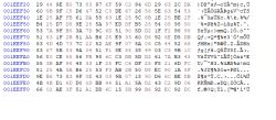 Extract of a memory dump in hexadecimal and text form, showing addresses, hex values, and corresponding ASCII characters.