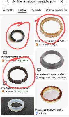 Zrzut ekranu z wyszukiwarki grafik z pokazanymi pierścieniami talerzowymi przegubu VW