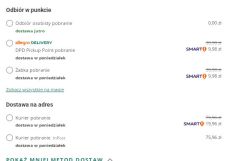 Opcje dostawy z cenami i oznaczeniami Allegro Smart