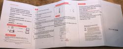 Ulotka instrukcji obsługi endoskopu model 113, zawierająca informacje o ustawieniach języka, instalacji akcesoriów oraz specyfikacji kamery i baterii.