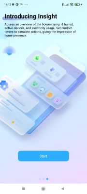 App welcome screen introducing Insight feature, with a Start button at the bottom.