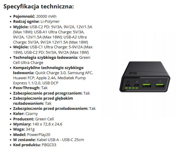 Powerbank Green Cell PBGC03 z pojemnością 20000 mAh