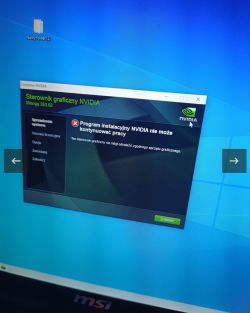 Ekran komputera z komunikatem błędu instalacji sterownika NVIDIA.