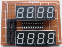 Prototype board with six 7-segment LED displays and DIP sockets