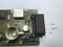 Printed circuit board with marked SMD component with dark area.