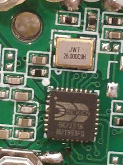 Circuit Board with Beken BK2731N Chip Close-up of a circuit board featuring a Beken BK2731N chip and electronic components.