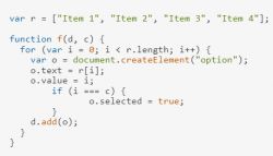 JavaScript Code Snippet for Dropdowns JavaScript code snippet generating dropdown elements.