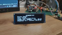 LCD screen displaying information about an audio file being played.
