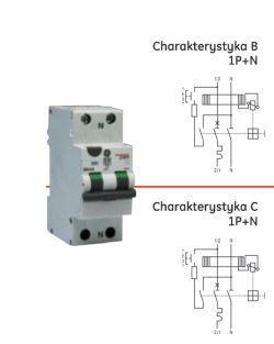 Wyłącznik nadprądowy 1P+N z charakterystyką B i C oraz schematami elektrycznymi