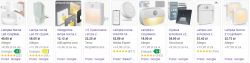 Screenshot of various night light offers with motion sensors on online store websites.