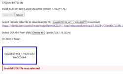 Error message after attempting to upload OTA file OpenBK7238 to BK7231N device