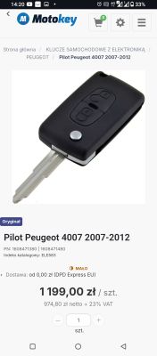 Pilot samochodowy z grotem MIT11R, dwa przyciski, dedykowany do Peugeot 4007 2007–2012