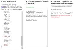 JSON to OBK Script Conversion Interface Web application window with JSON and script interface.