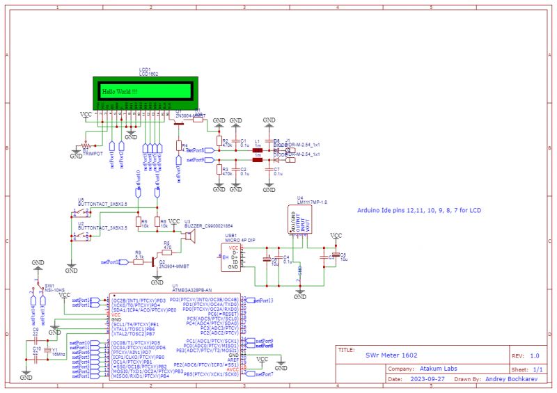 Konstrukcje prostych mierników SWR z Arduino, Atmega8 i i wyświetlaczami 1602