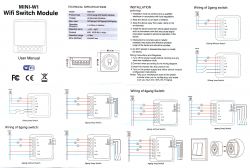 User manual of MINI-W1 WiFi switch module with wiring diagrams.