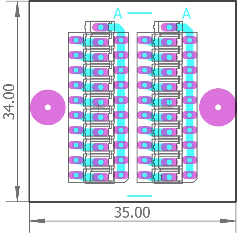 Technical diagram showing two rows of components with dimensions 34x35.
