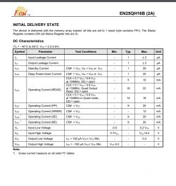 Technical datasheet table for EON EN25QH16B (2A) chip.
