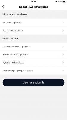 Mobile App - Additional Device Settings Mobile app menu with device settings.