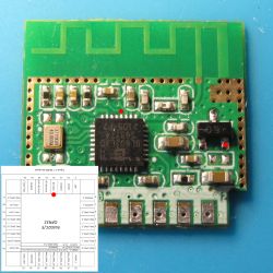 Circuit board with an integrated circuit and electronic components along with a connection diagram.