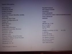 Ekran informacji systemowych HP ProBook 6550b
